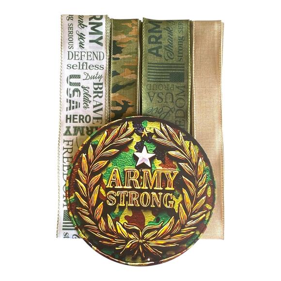 Army Strong Wreath Kit Sign & Ribbon Bundle | Camo Military Decor | DIY Craft - Picture 1 of 7